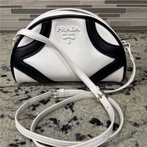Prada Bowling Crossbody Bag Soft Calf Small White Black EUC